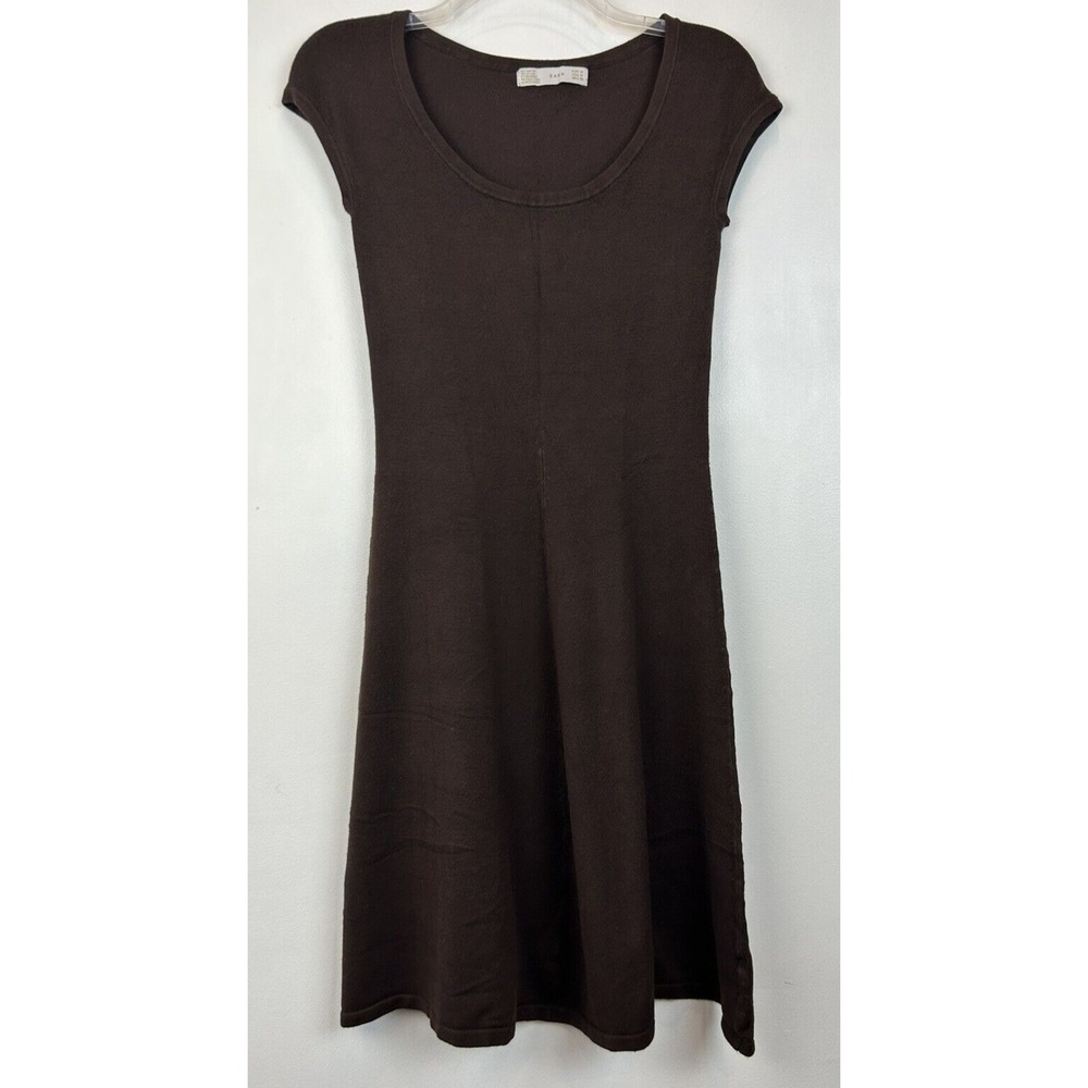 Zara Womans Dress M Cap Sleeve Tunic Sweater Brown Rayon Blend